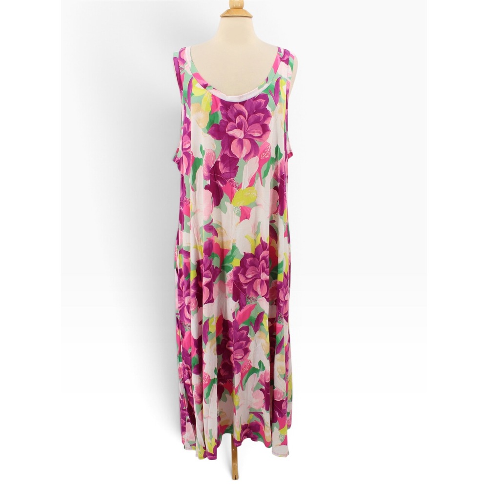 Soft Surroundings Santiago Dress 3X Floral Maxi Purple Pink Tropical Hibiscus